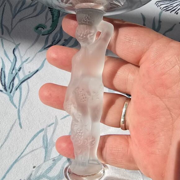 4 pc Bayel Crystal Frosted Bacchus Male Figure Champagne Glasses | See video - Picture 7 of 16